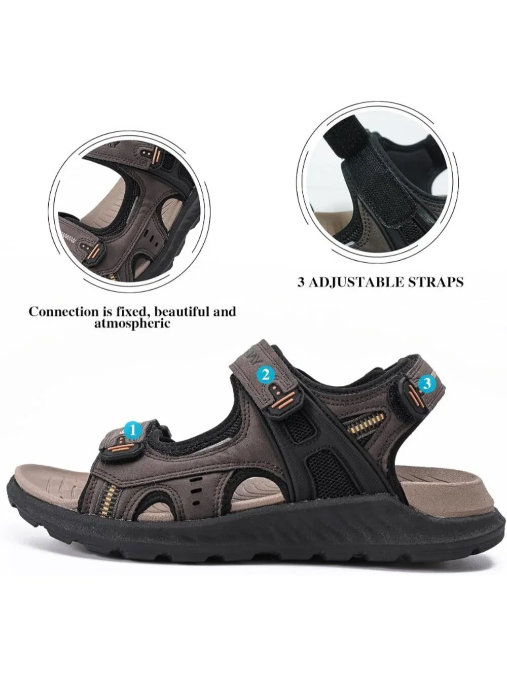 Men's Brown Hiking Sandals With Arch Support Casual Rubber Athletic Shoes